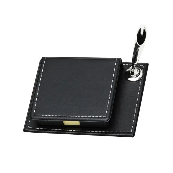 Bloco de Anotações – Brinde Corporativo  Brinde – Bloco de anotações em couro sintético e suporte plástico para caneta.