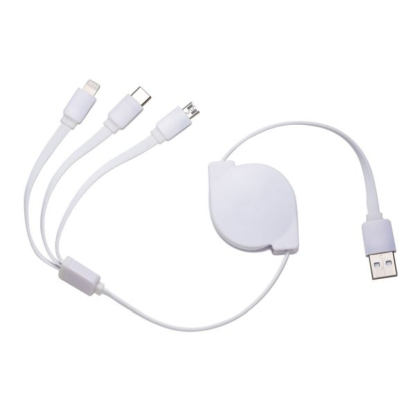 Cabo USB Retrátil 3 em 1 - Entradas: Lightning / iPhone, Micro USB, Micro USB-C