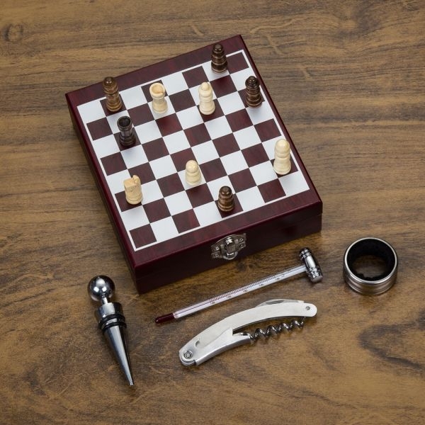 Kit Abridor de Vinho - 4 peças + Jogo de Xadrez - Brinde