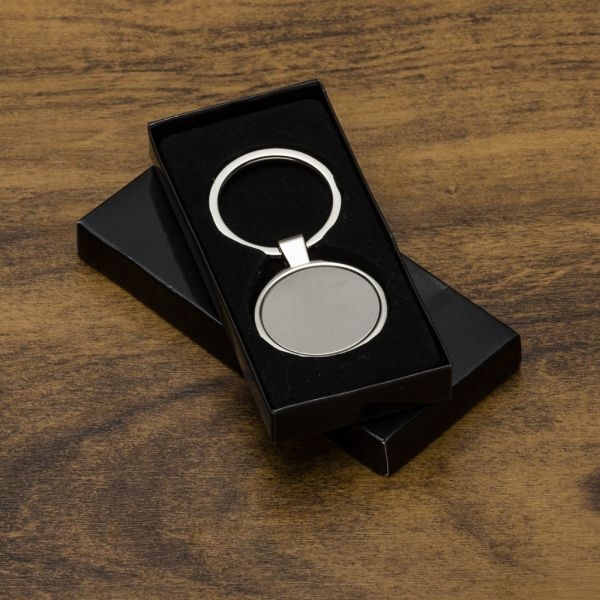 Chaveiro de Metal – Placa Redonda com Chapa Central - Brinde Promocional
