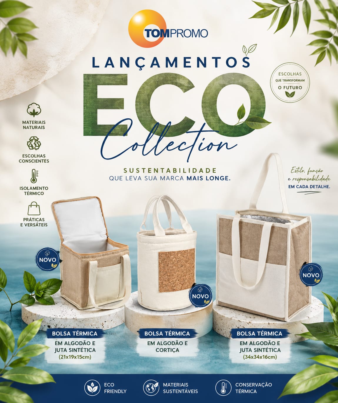 Coleção de brindes ecológicos e sustentáveis personalizados da Tom Promocional